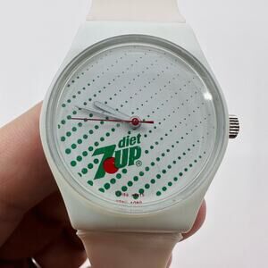 Vintage 1980s Diet 7-Up White Manual Wind-Up Unisex Wrist Watch Novelty Watch